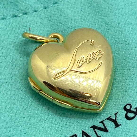 Tiffany & Co. 14k Yellow Gold Love Heart Locket Charm Pendant - Picture 1 of 12